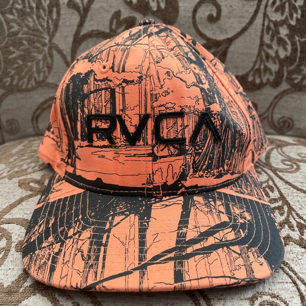 RVCA Snapback Hat Cap Orange Wooden Woods Trees Scene Forest by PM Tenore OSFA
